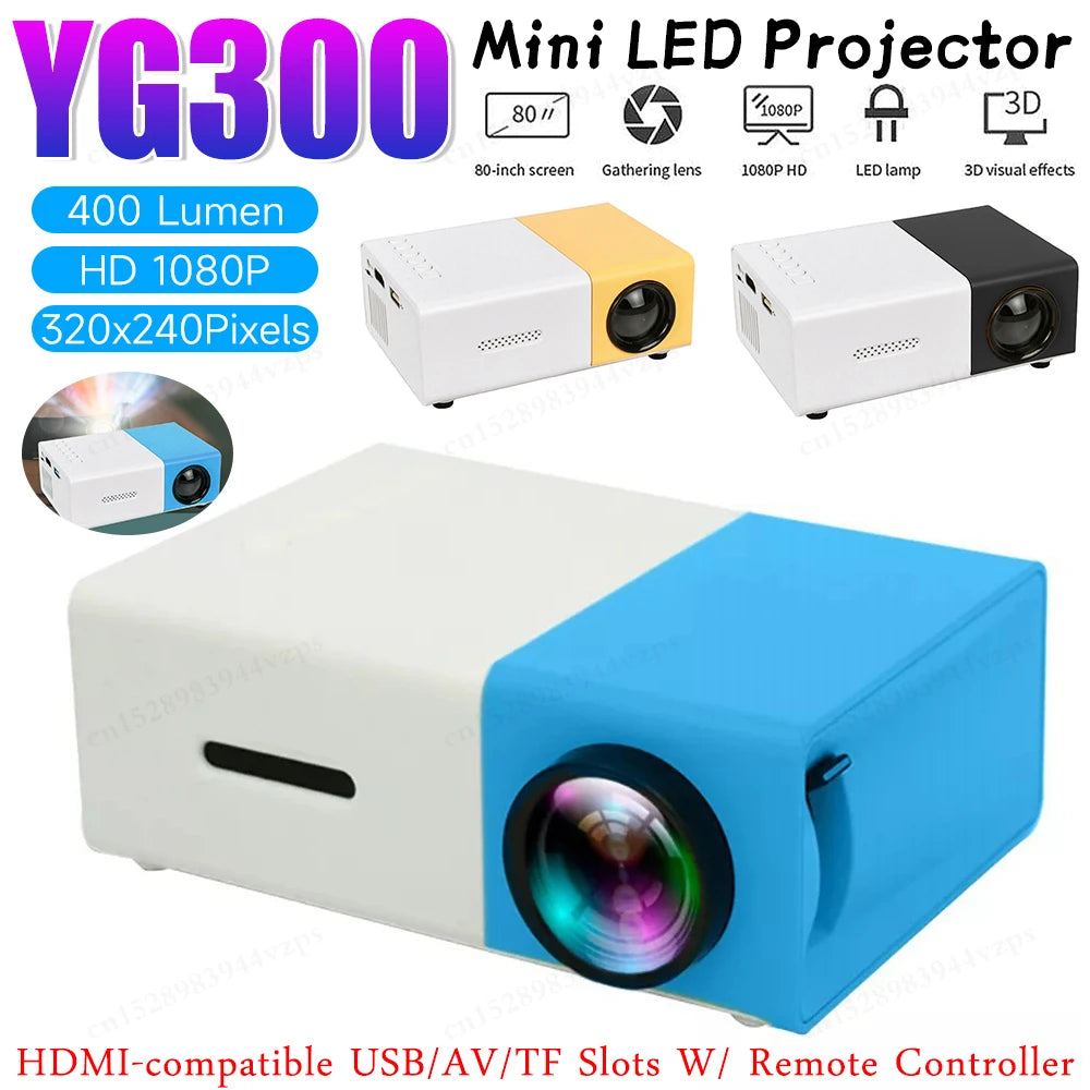 HD 1080P Mini LED Projector 400 Lumen Home Media Player 320X240 Portable LED Micro Projector W/ Remote Controller